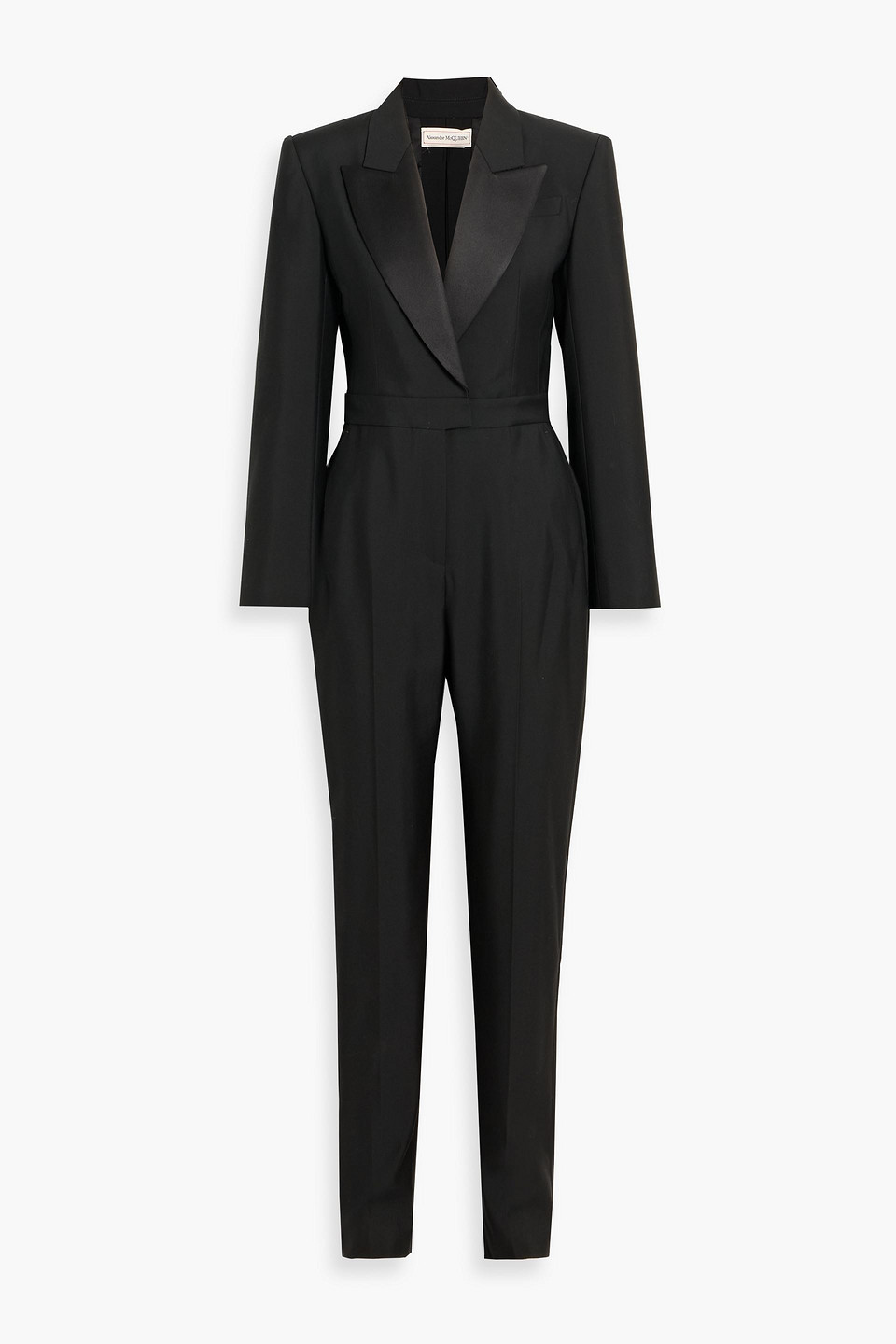 Alexander Mcqueen Satin-trimmed Silk-blend Jumpsuit In Black