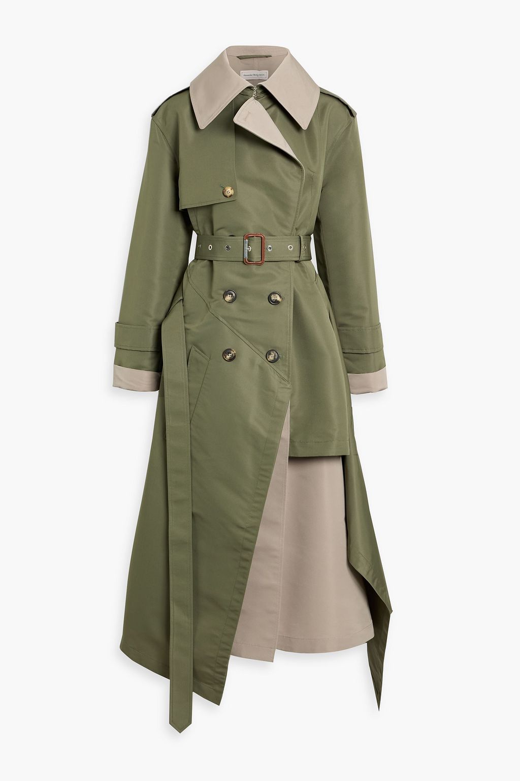 MCQUEEN Asymmetric faille trench coat | THE OUTNET