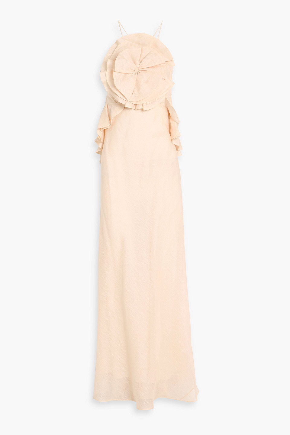 Zimmermann Appliquéd Ruffled Linen And Silk-blend Organza Maxi Dress In Pink
