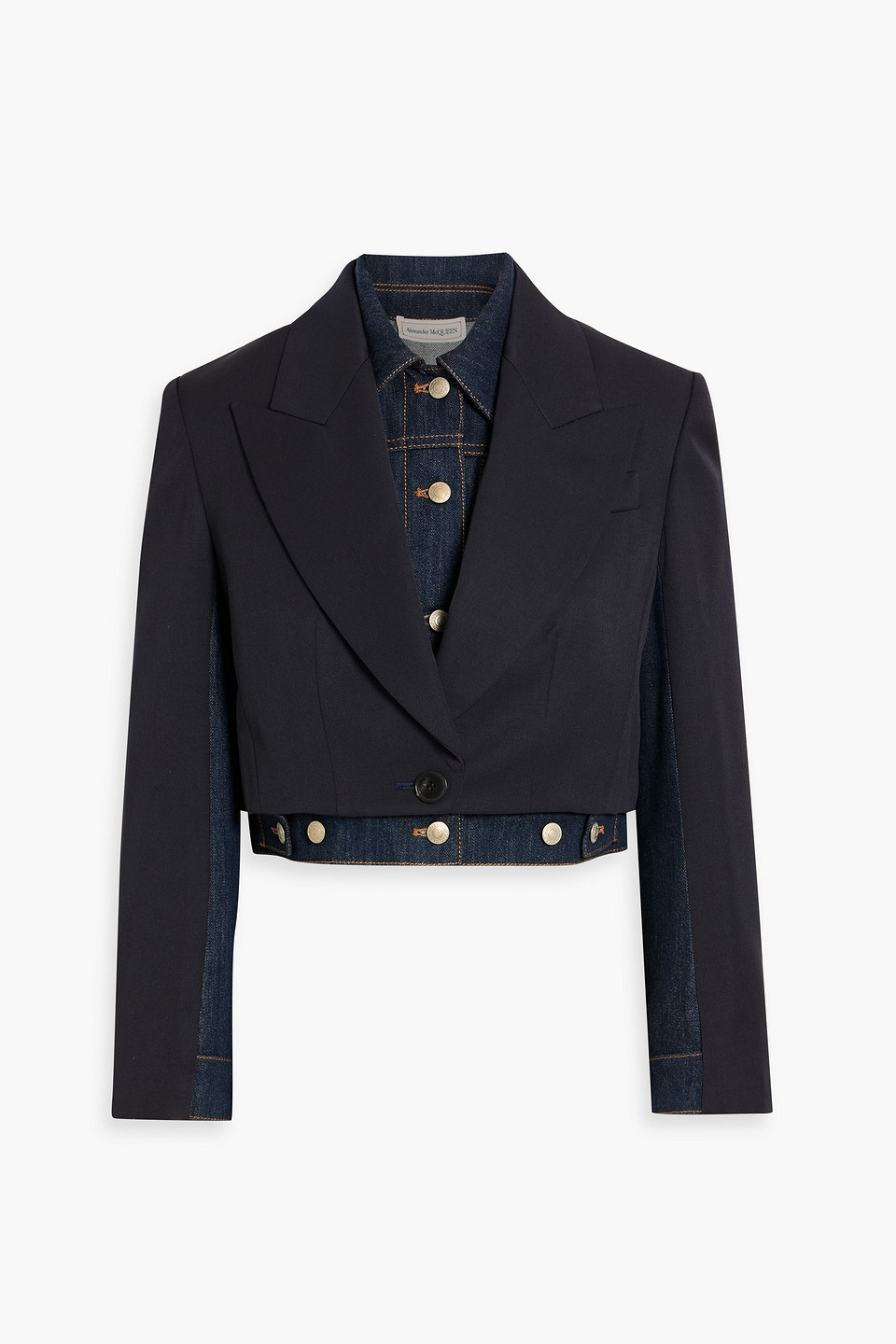 mcqueen - cropped layered wool and denim jacket - blue - it 38