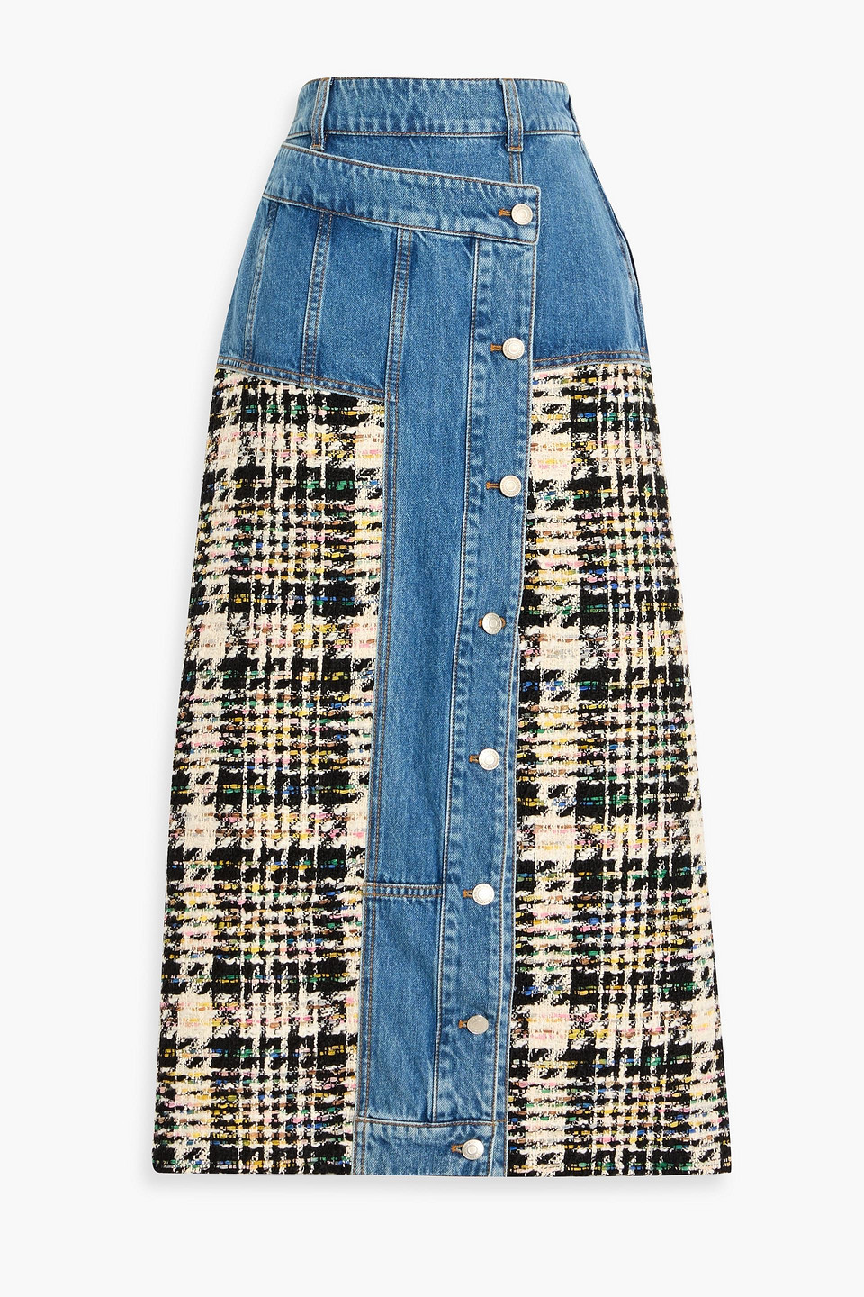 mcqueen - tweed paneled-denim midi skirt - blue - it 38