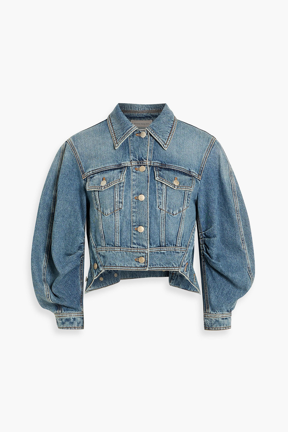 Alexander Mcqueen Asymmetric Cropped Denim Jacket In Blue