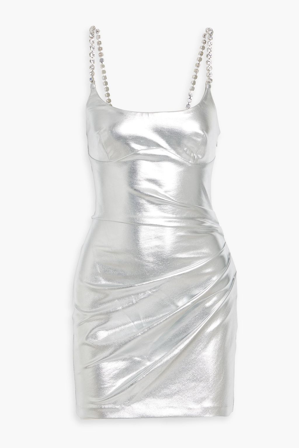 area silver dress Fringed metallic-effect jersey gown in silver - Area