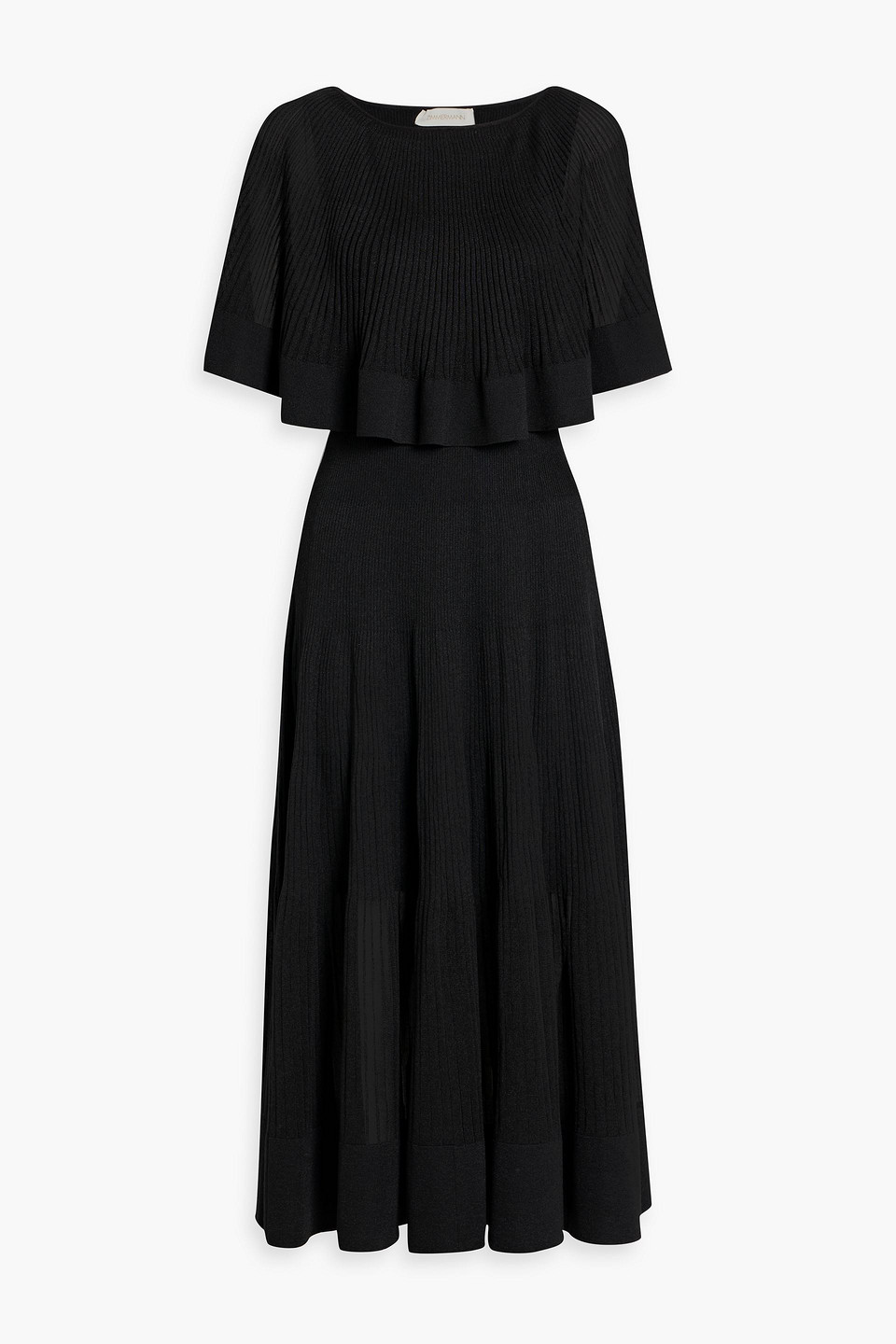 zimmermann - cape-effect ribbed-knit midi dress - black - 0