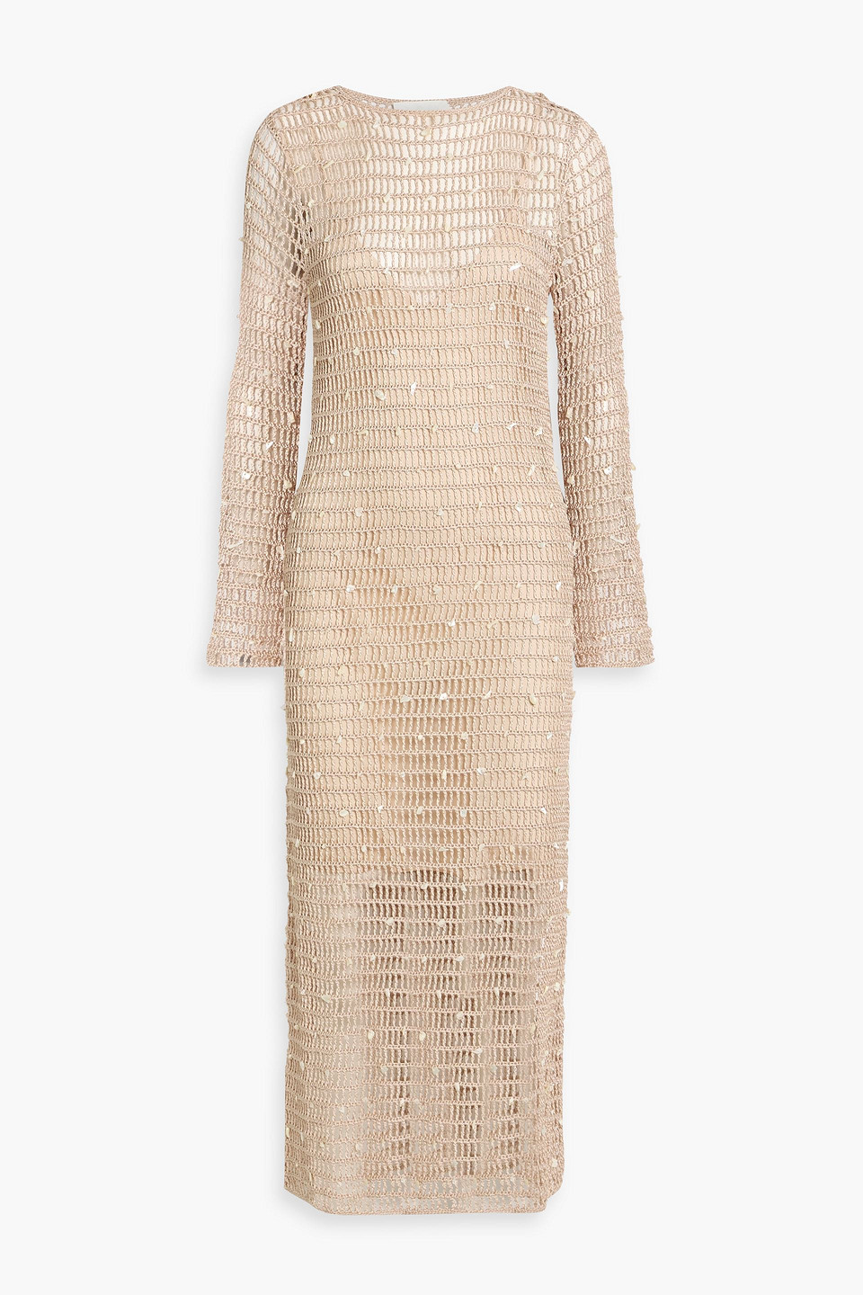 zimmermann - shell-embellished crochet midi dress - neutral - 0