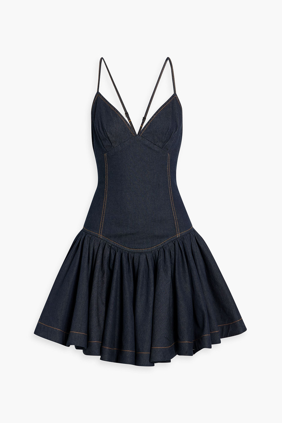 Zimmermann Gathered Denim Mini Dress In Blue