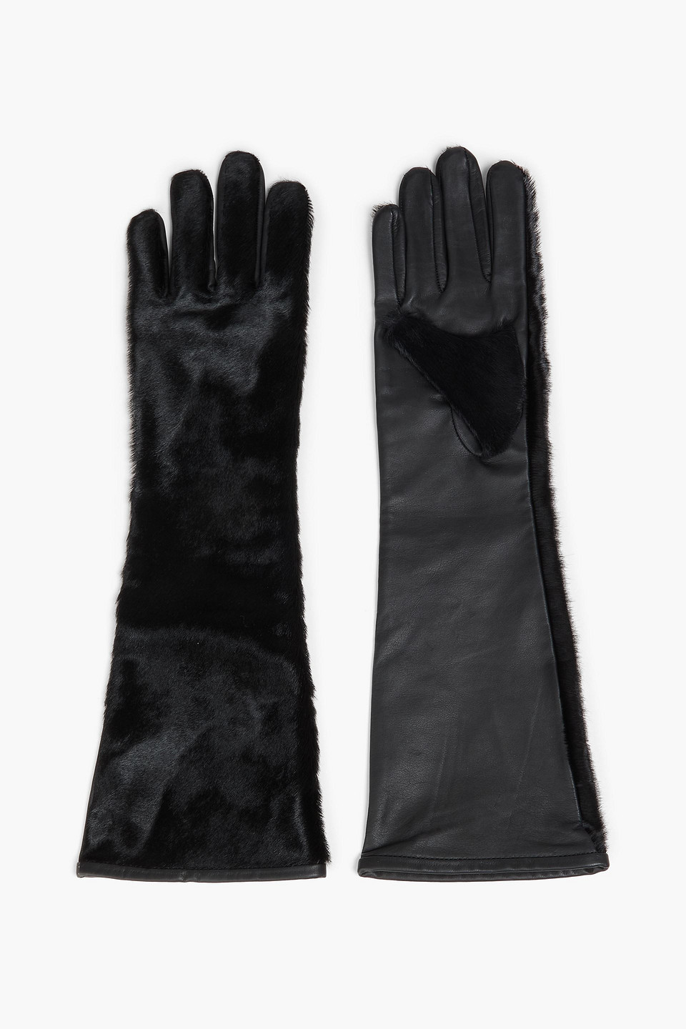 loulou de saison - edna calf hair and leather gloves - black - onesize
