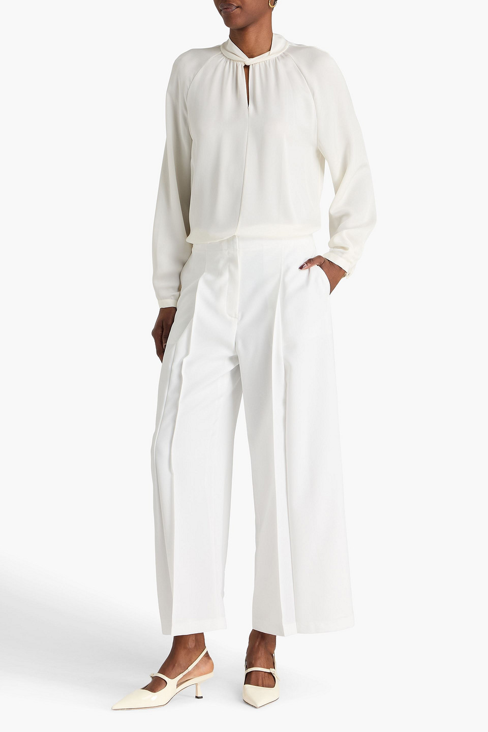  Theory - Twisted Silk-crepe Blouse - White - L 