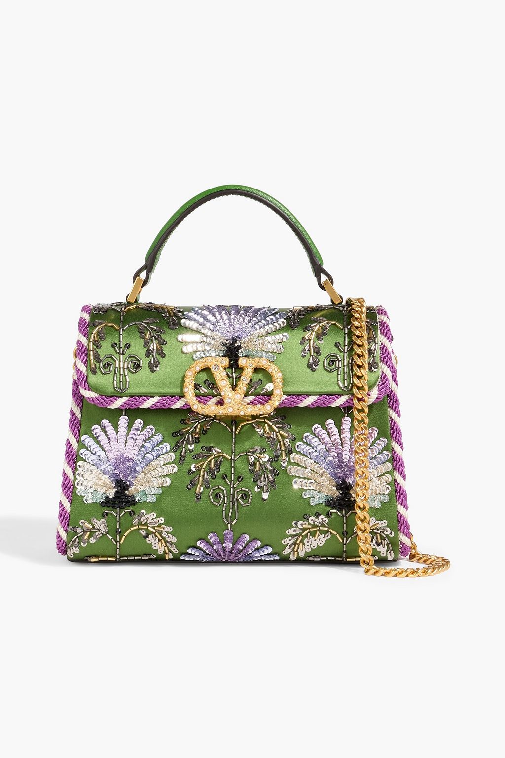 VALENTINO GARAVANI スパンコール×ラインストーン トートバッグ VALENTINO GARAVANI Vsling mini embellished satin tote | THE OUTNET