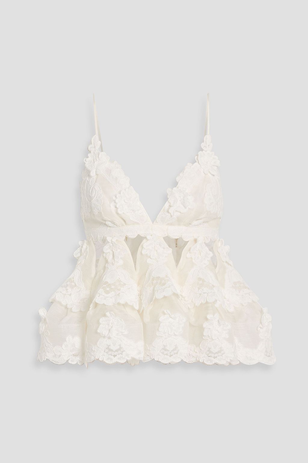 ZIMMERMANN Lace-paneled linen and silk-blend gauze top | THE OUTNET