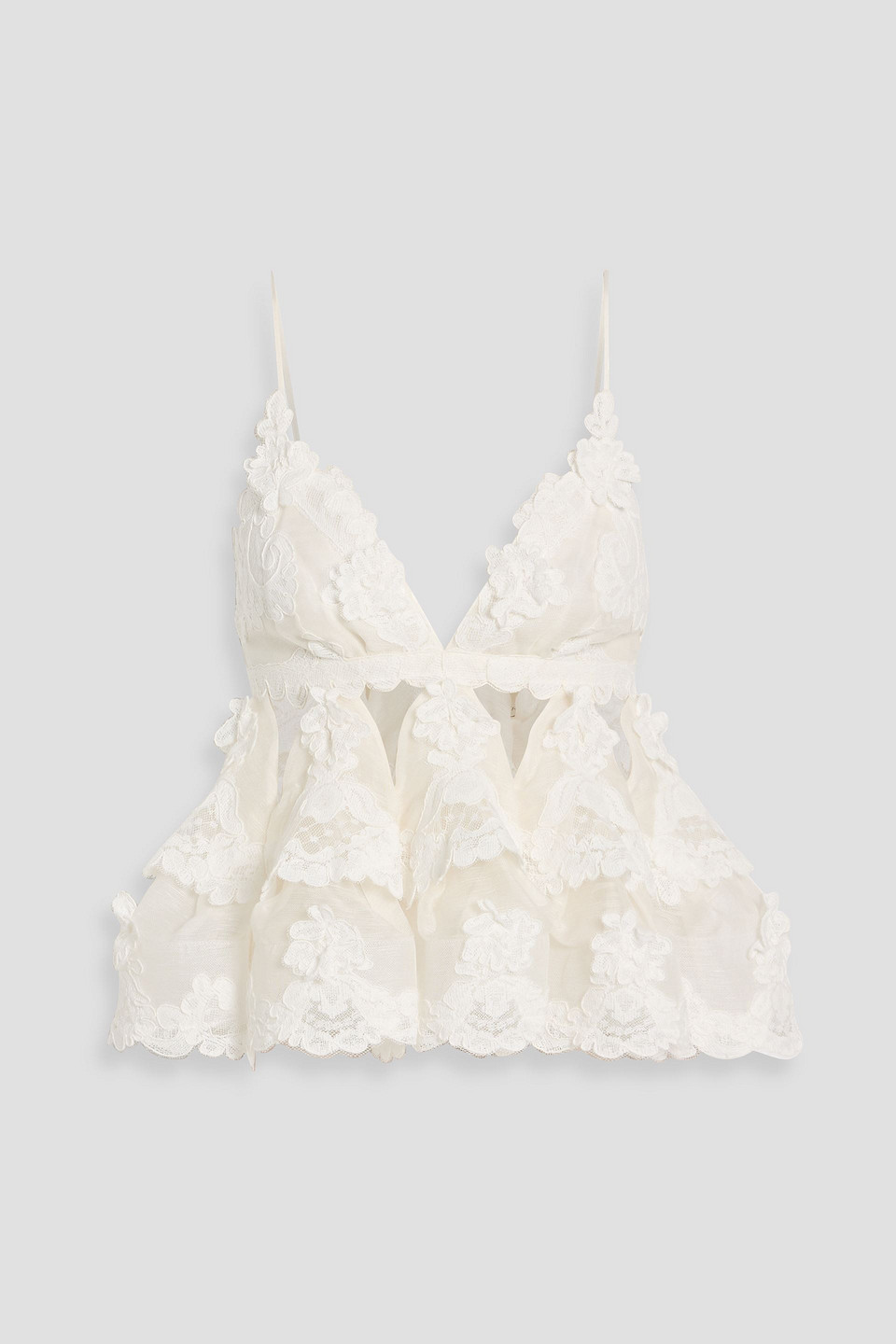 Zimmermann Lace-paneled Linen And Silk-blend Gauze Top In White