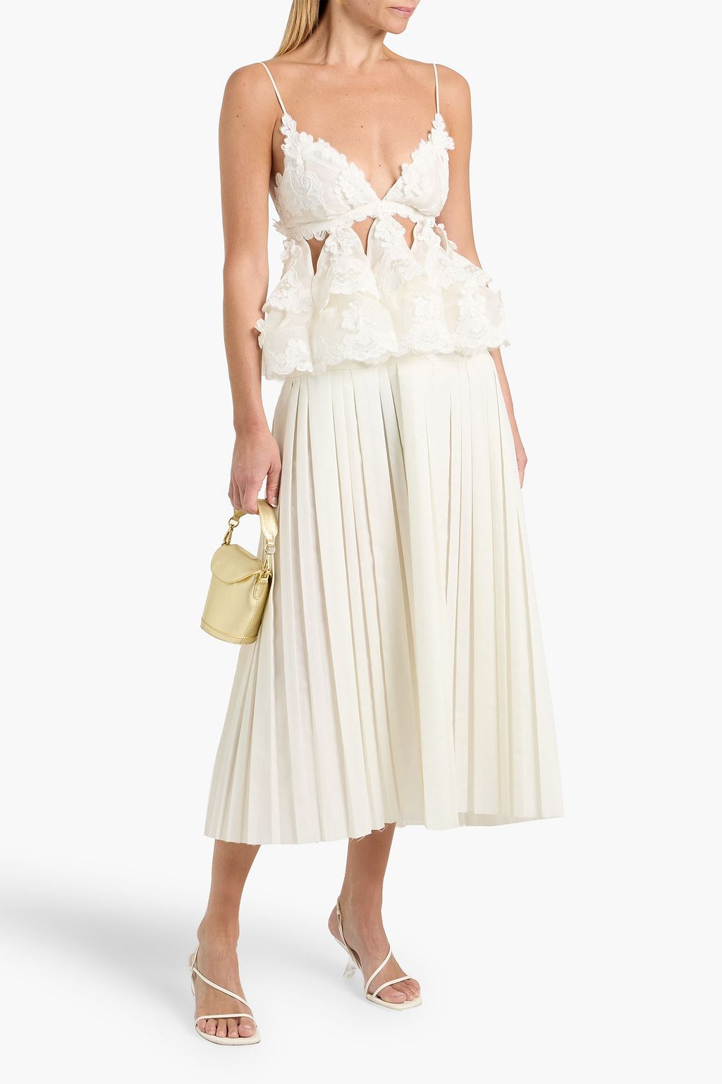 ZIMMERMANN Lace-paneled linen and silk-blend gauze top | THE OUTNET