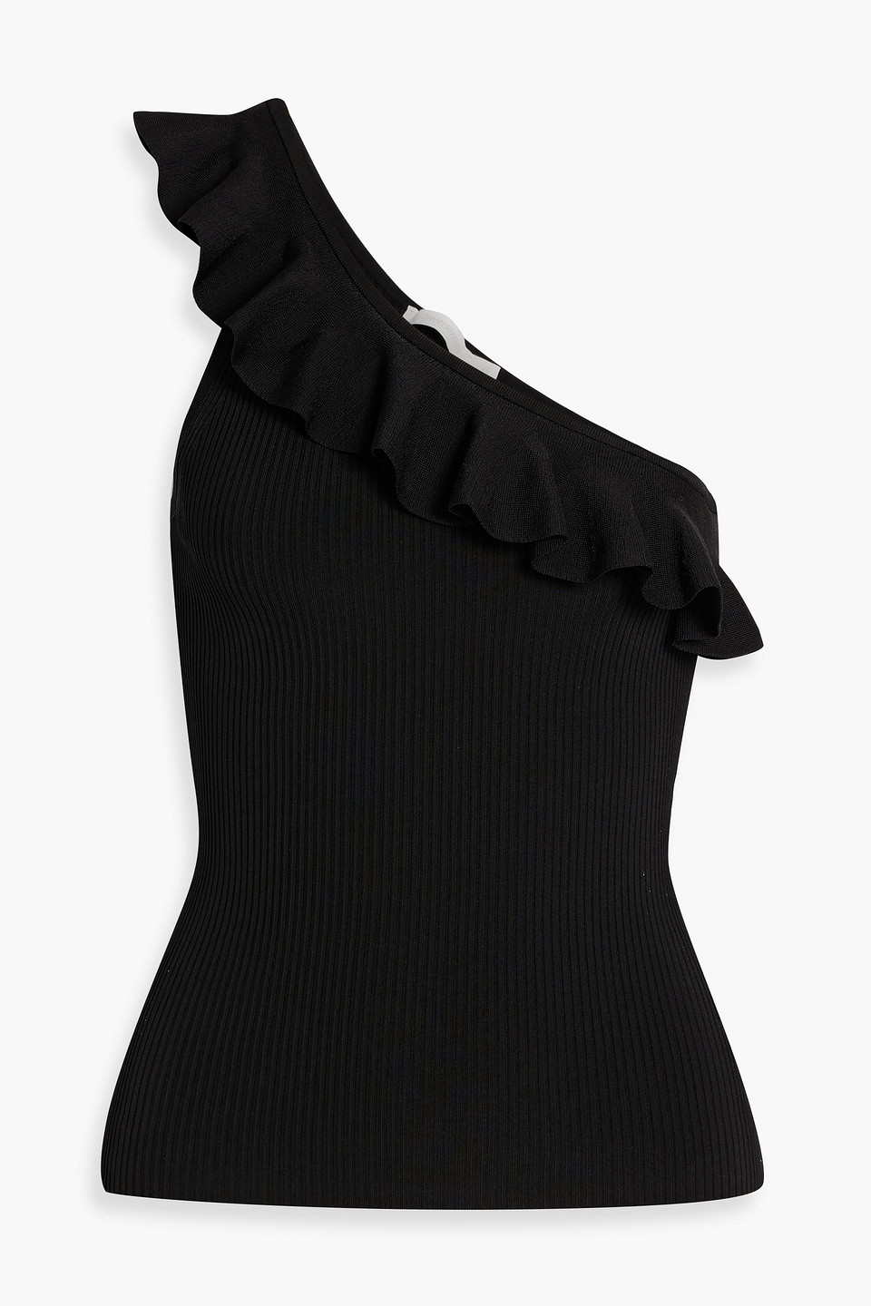 Zimmermann One-shoulder Ruffled Ribbed-knit Top In Black