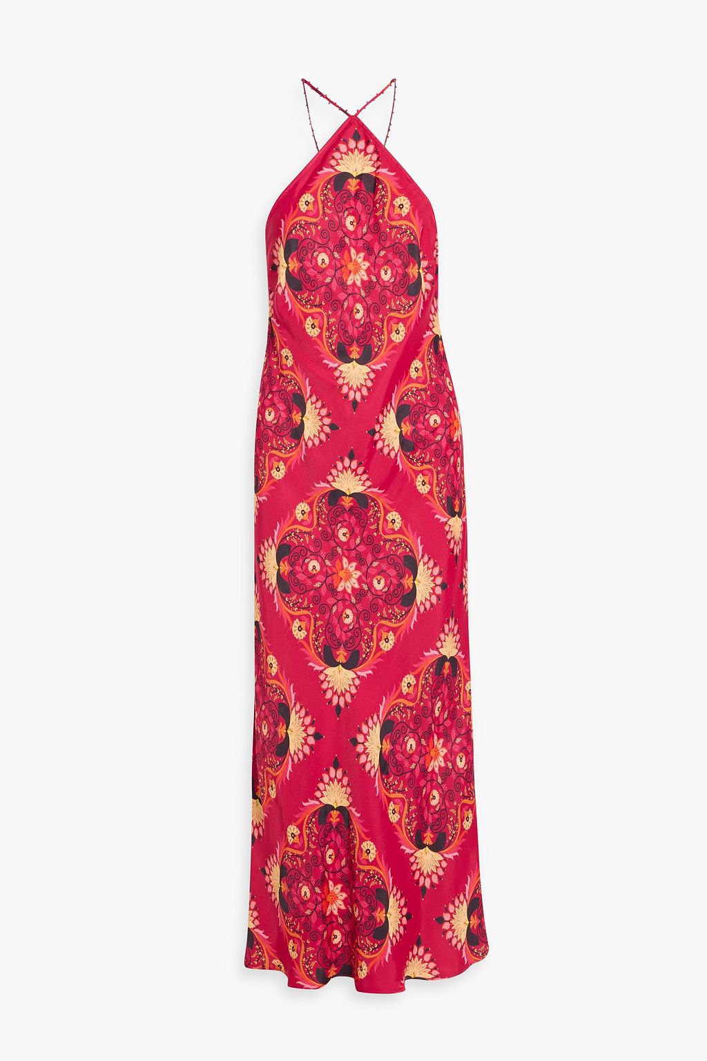 farm rio satin dress Paisley-print satin-jersey maxi dress - black