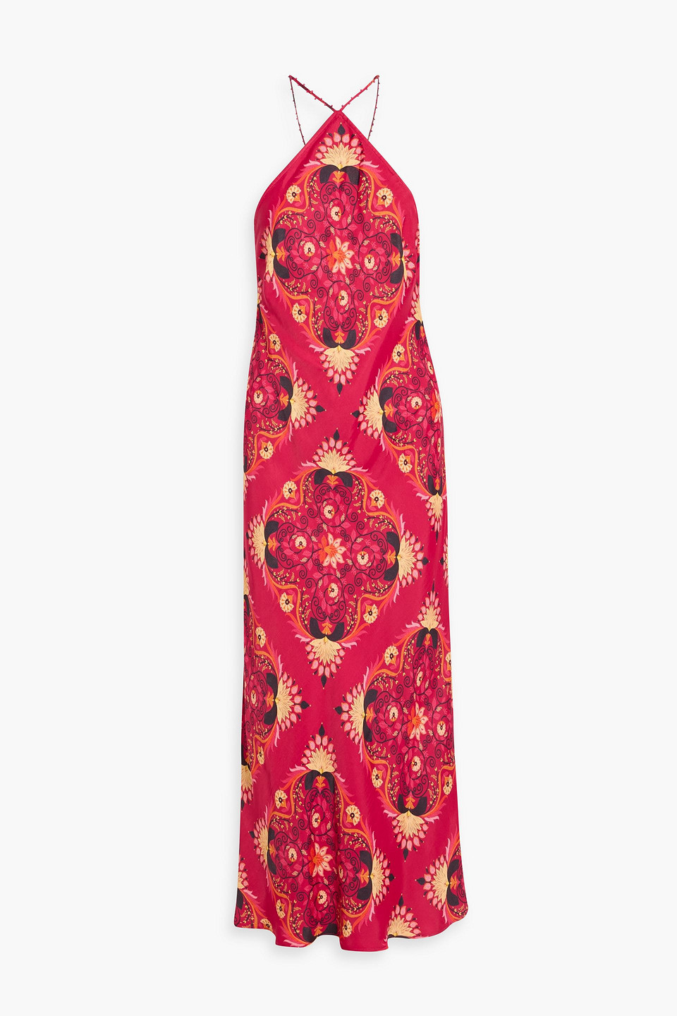 farm rio - printed satin maxi dress - pink - m