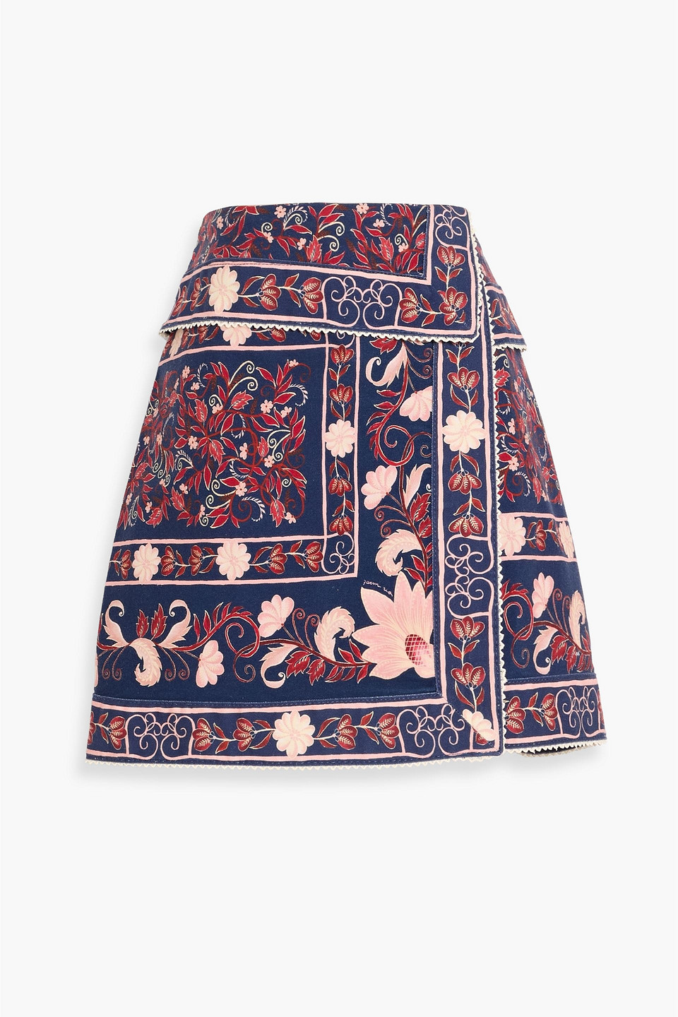 farm rio - wrap-effect printed cotton-twill mini skirt - blue - 23