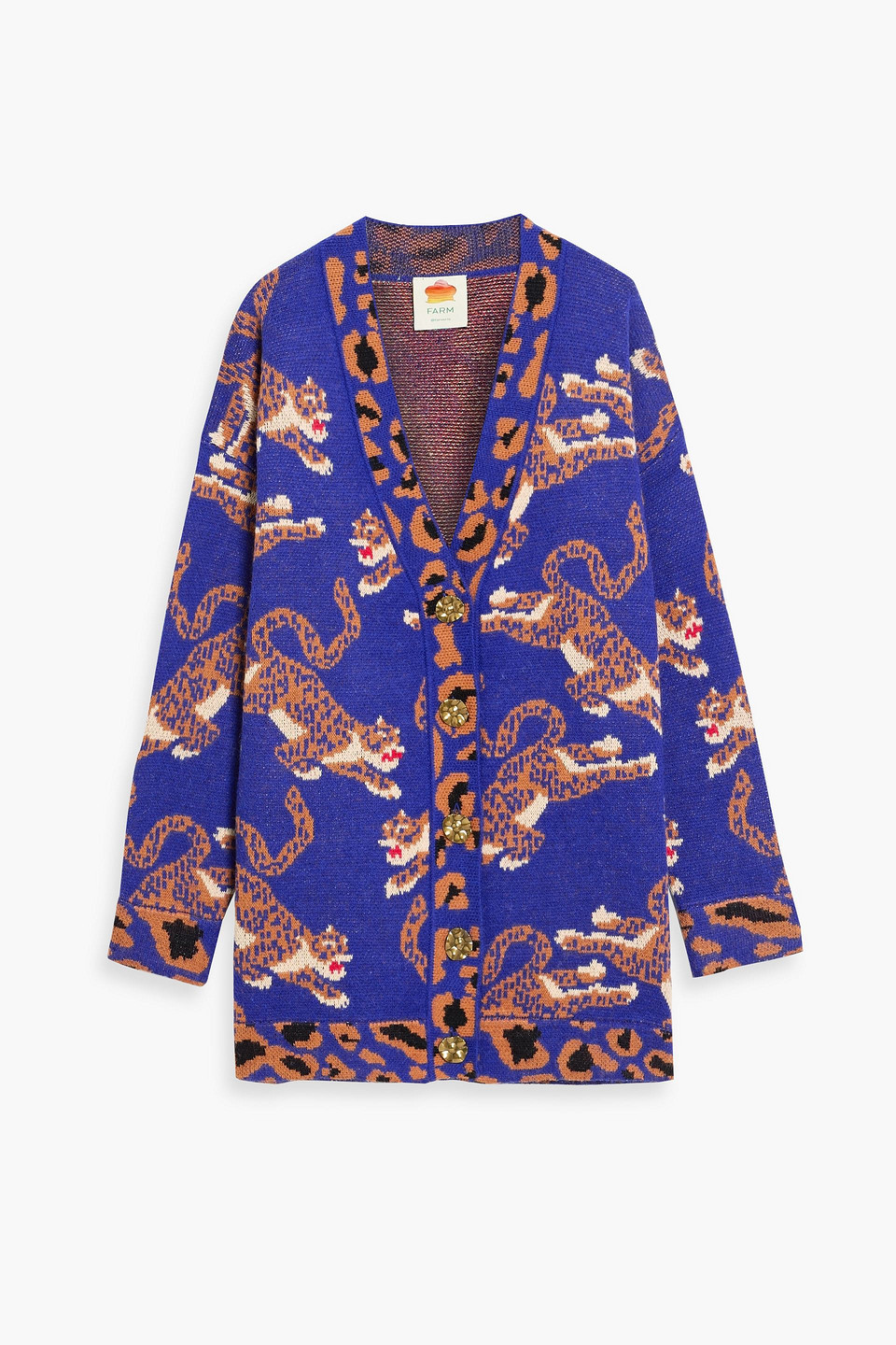farm rio - jacquard-knit cardigan - blue - xs