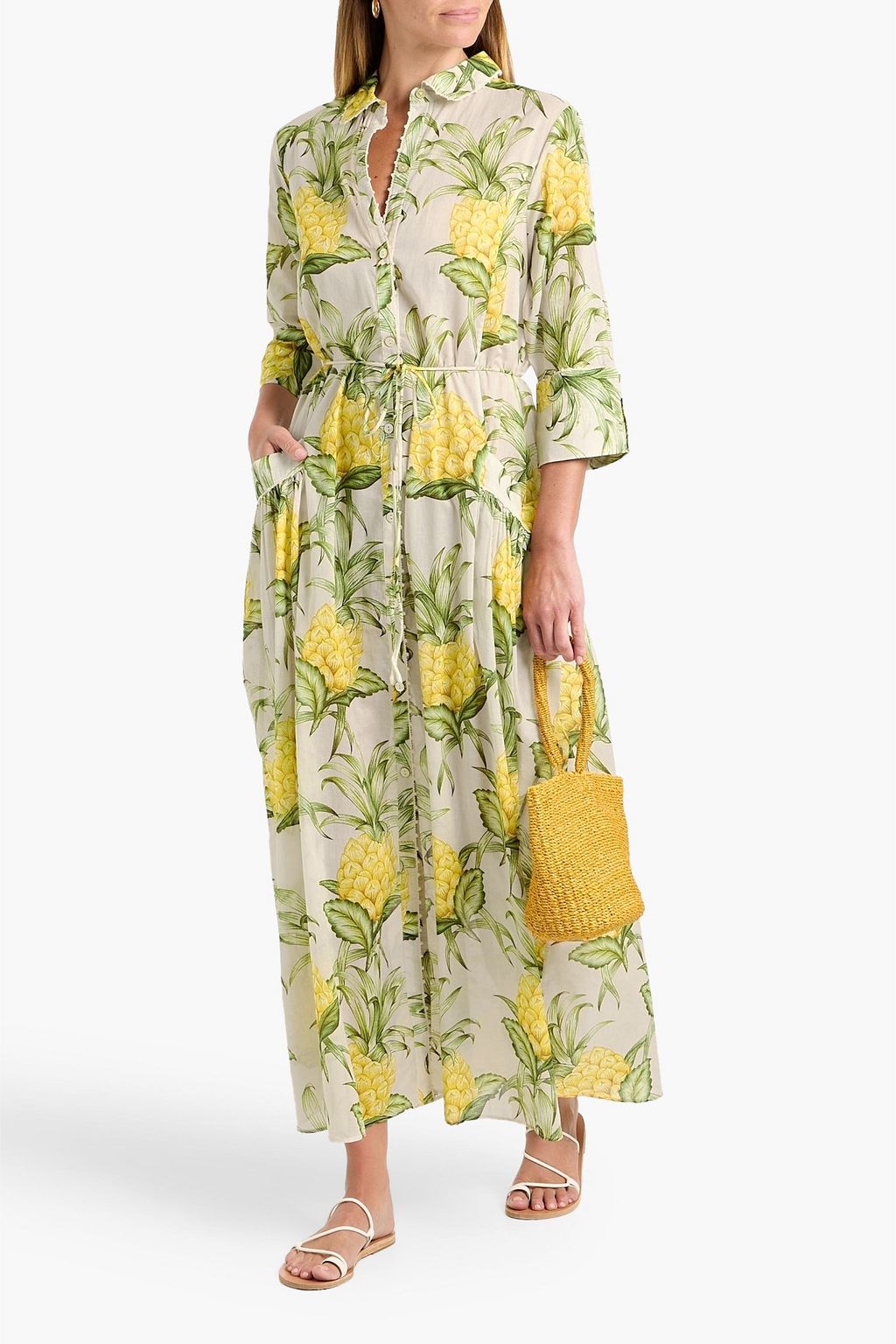 FARM RIO Crochet-trimmed printed cotton-voile maxi shirt dress | THE OUTNET FARM RIO Crochet-trimmed printed cotton-voile maxi shirt dress | THE OUTNET
