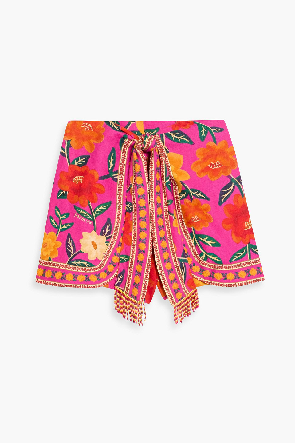 farm rio - skirt-effect printed linen-blend shorts - pink - xxs