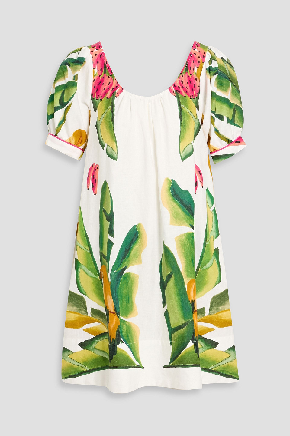 Farm Rio Printed Linen-blend Mini Dress In Green