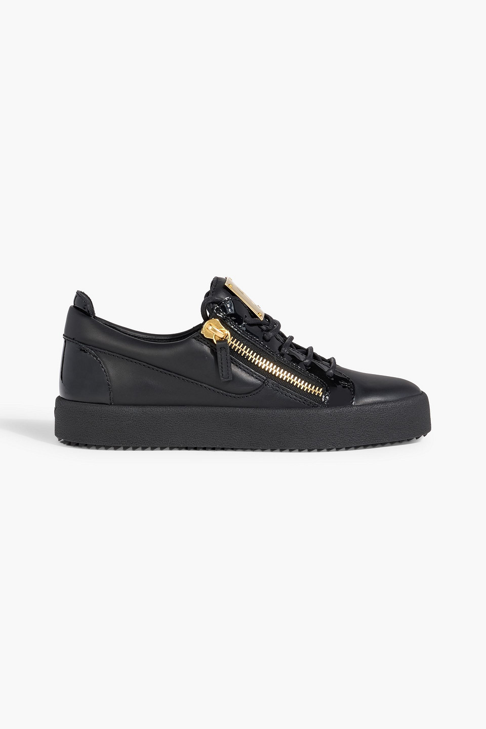 giuseppe zanotti - frankie smooth and patent-leather sneakers - black - eu 39