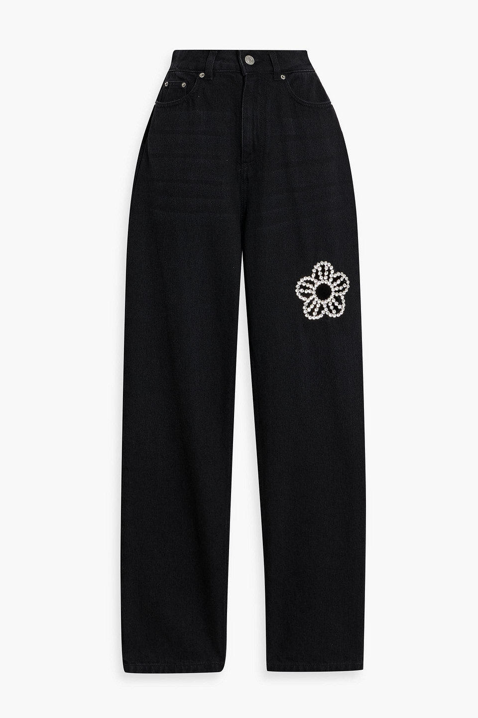 area - crystal-embellished high-rise straight-leg jeans - black - 24