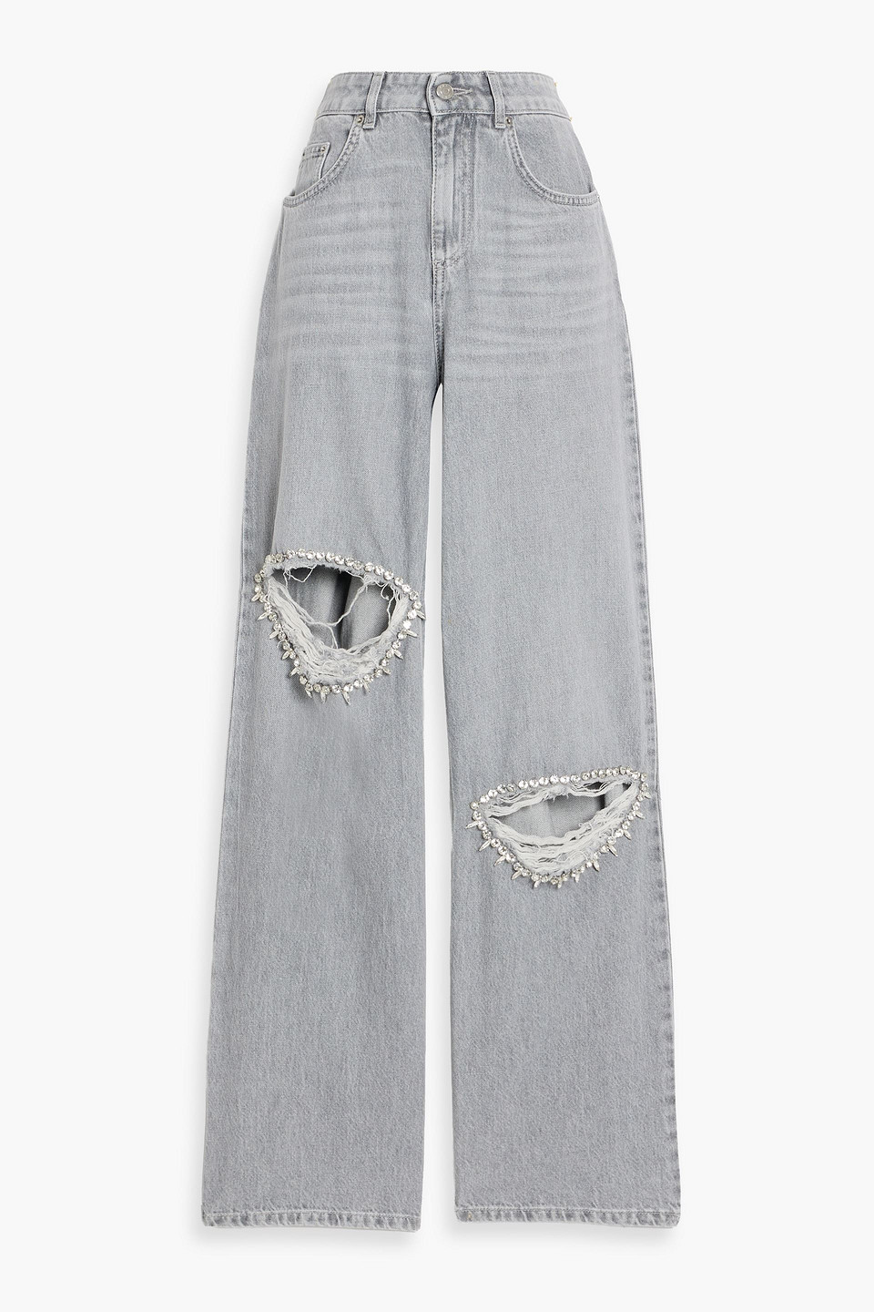 area - crystal-embellished high-rise wide-leg jeans - gray - 24