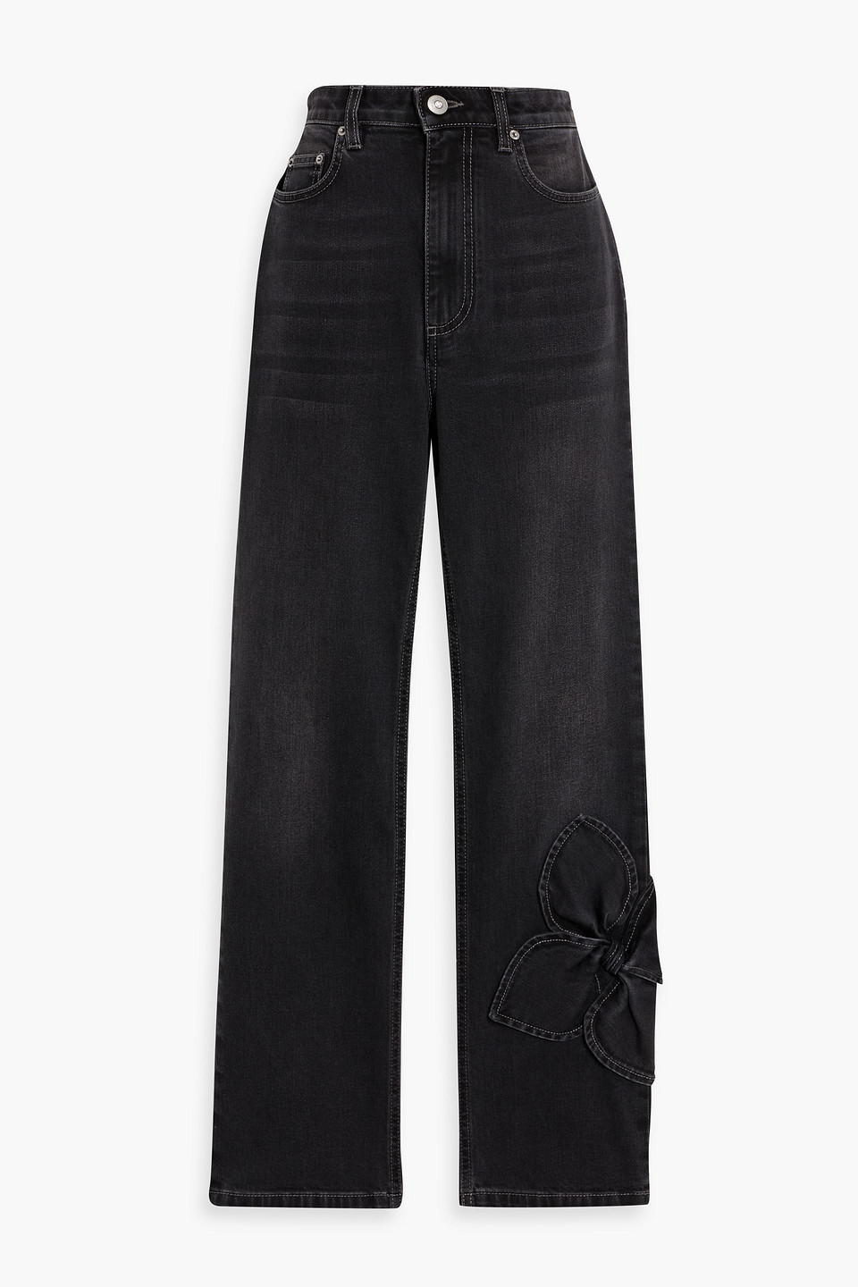 area - floral-appliquéd high-rise straight-leg jeans - black - 24