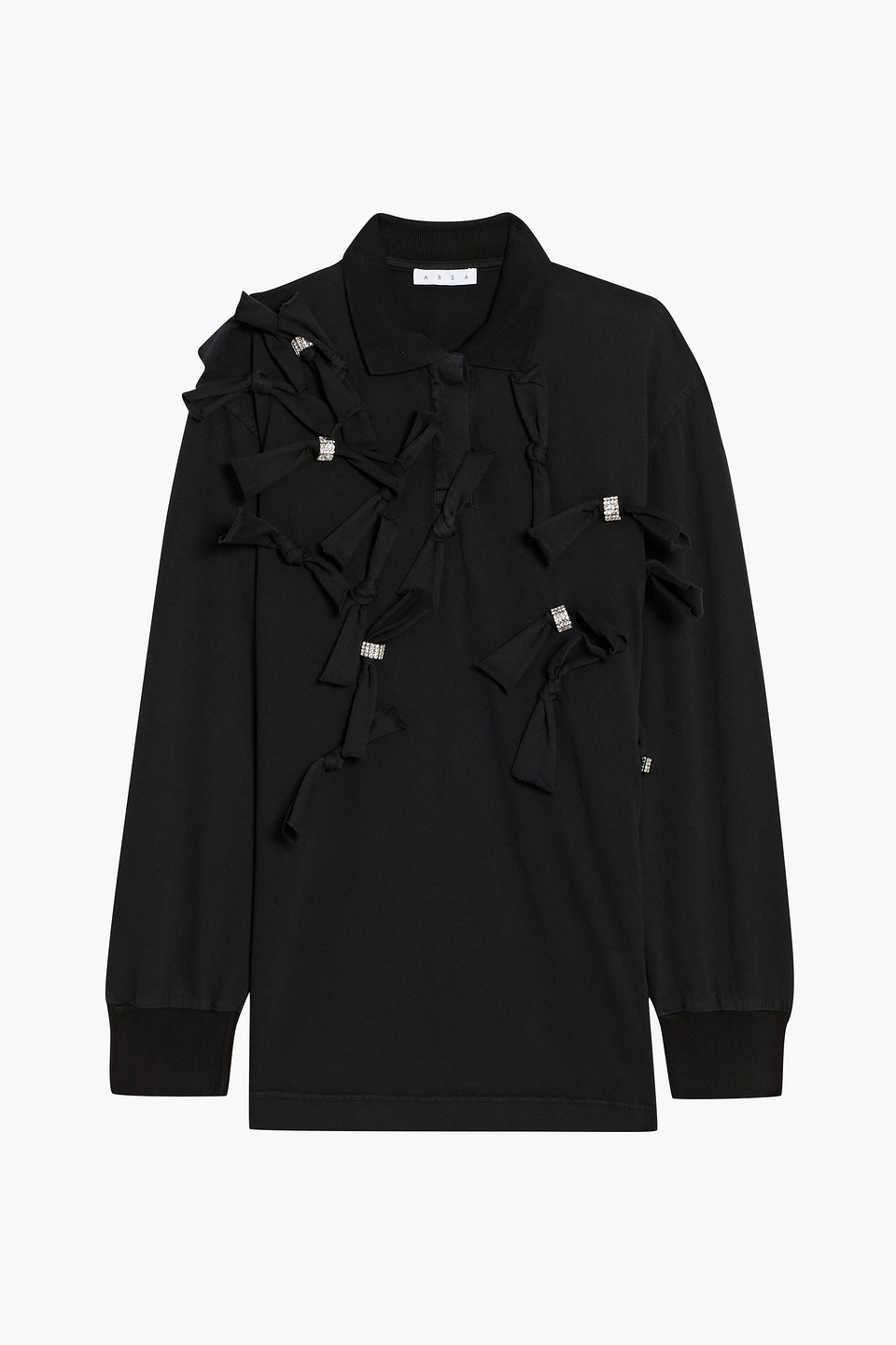 area - embellished cotton-jersey polo shirt - black - xs