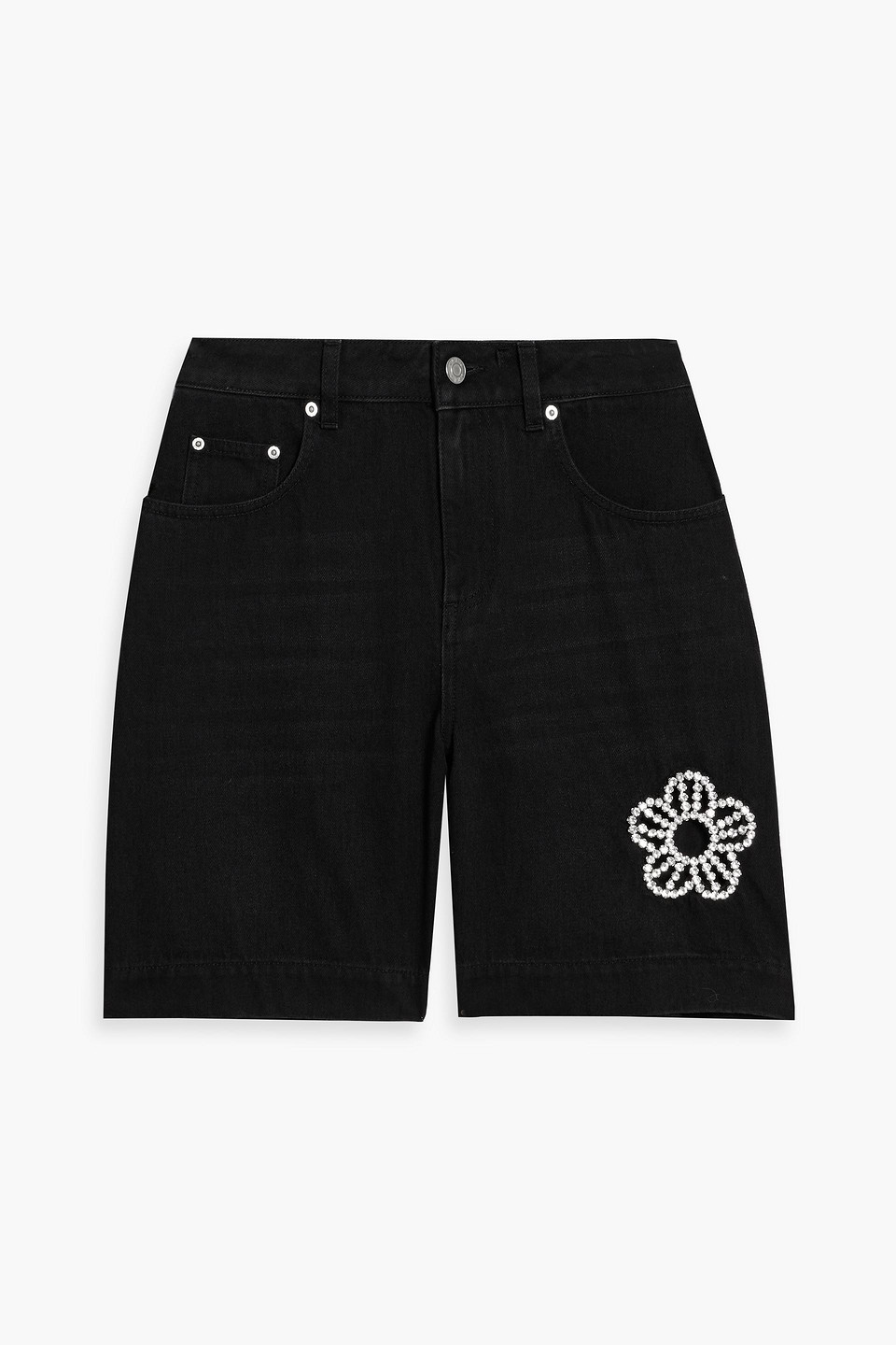 area - crystal-embellished denim shorts - black - 25