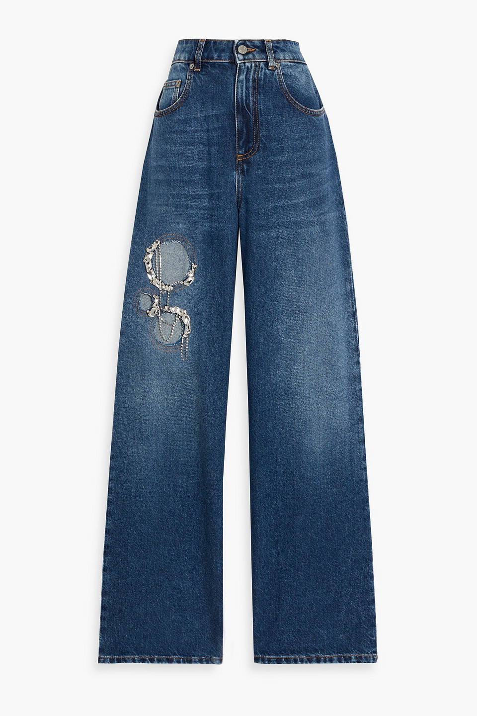 area - cutout crystal-embellished high-rise wide-leg jeans - blue - 24