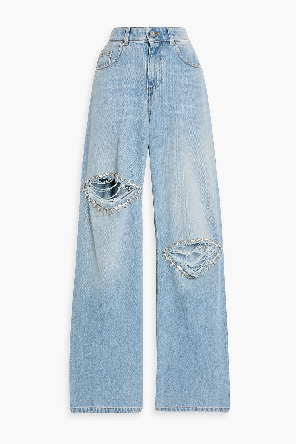 area - distressed crystal-embellished high-rise wide-leg jeans - blue - 24