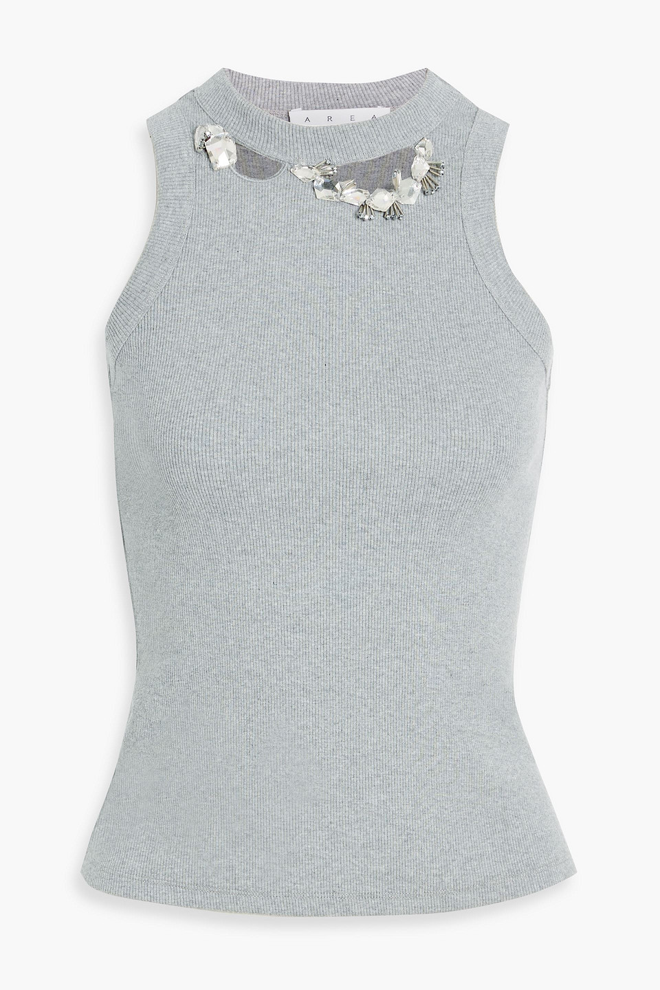 area - crystal-embellished ribbed cotton-blend jersey tank - gray - xs