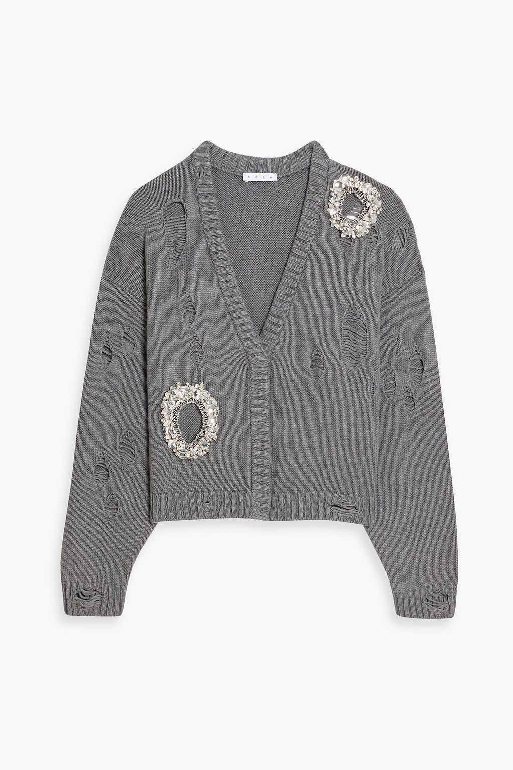 AREA Crystal-embellished distressed cotton and cashmere-blend