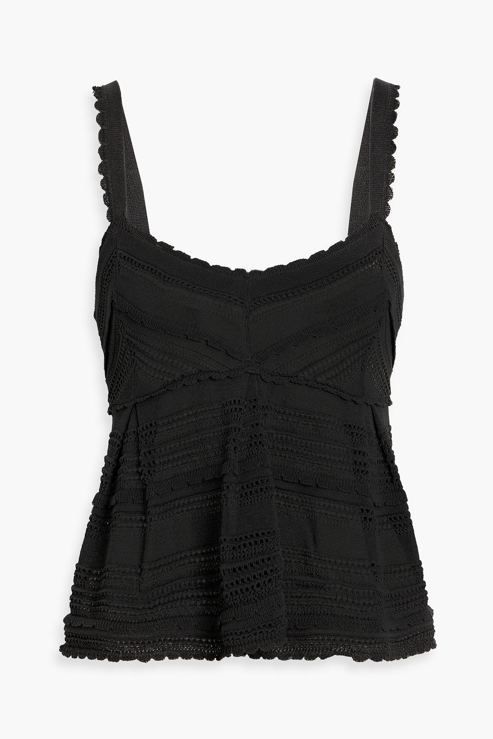 Zimmermann Pleated Pointelle-knit Paper-blend Tank In Black