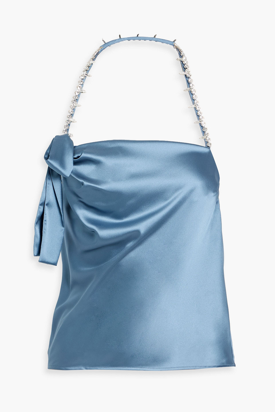area - embellished satin halterneck top - blue - l