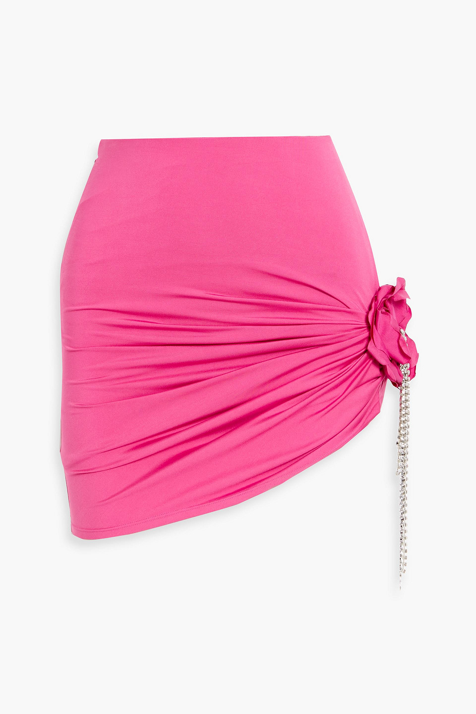 Area Ruched Embellished Stretch-jersey Mini Skirt In Pink