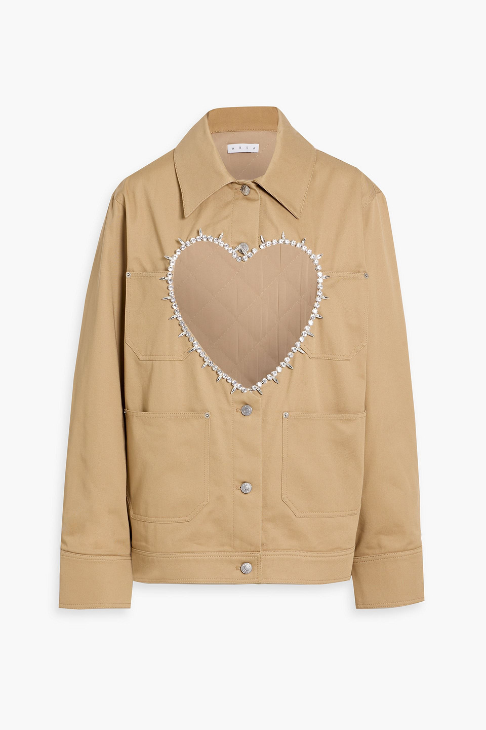 Area Cutout Crystal-embellished Cotton-twill Jacket In Nude