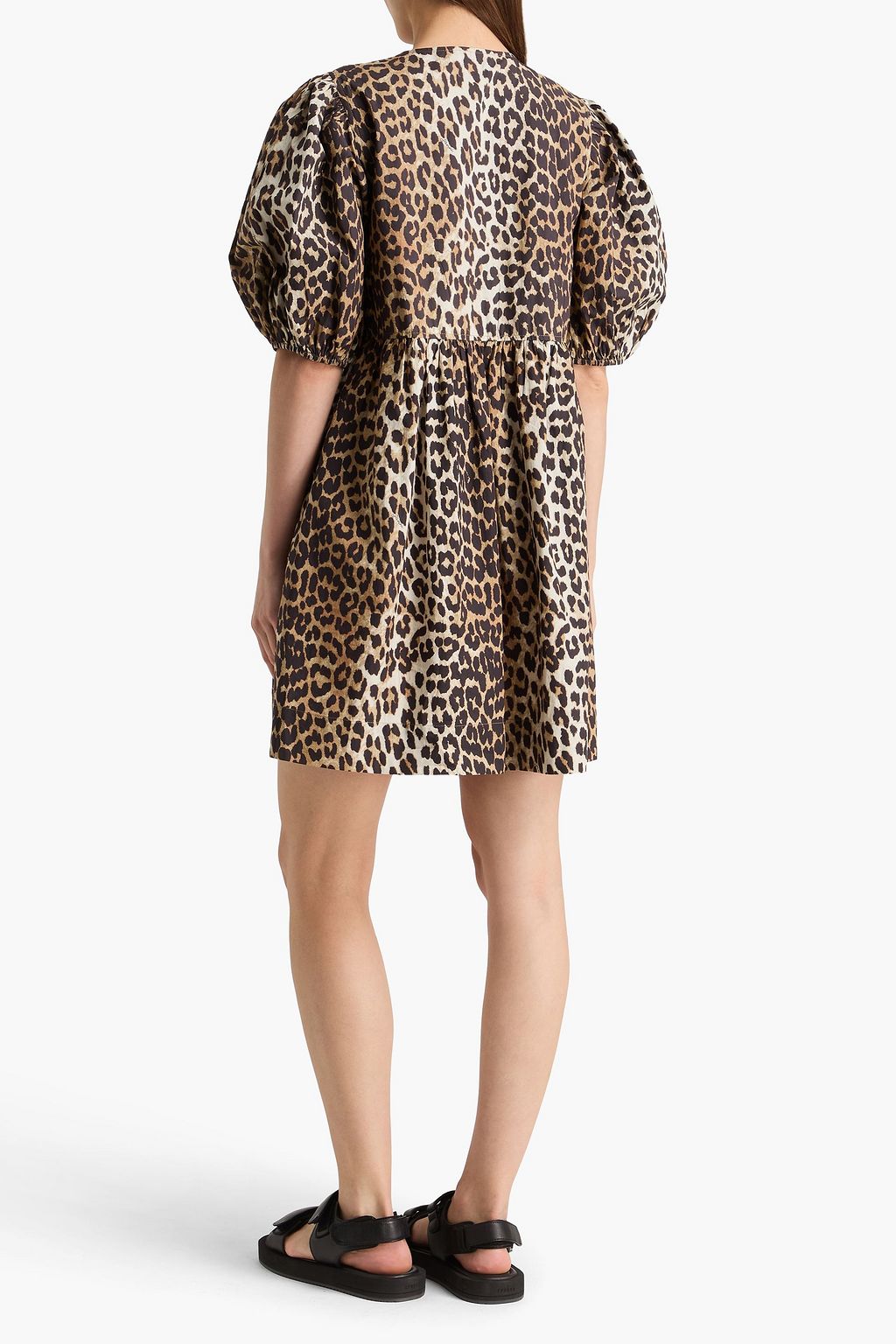 printed poplin mini dress ganni GANNI Tiered Floral-Print Organic Cotton Poplin Mini Dress