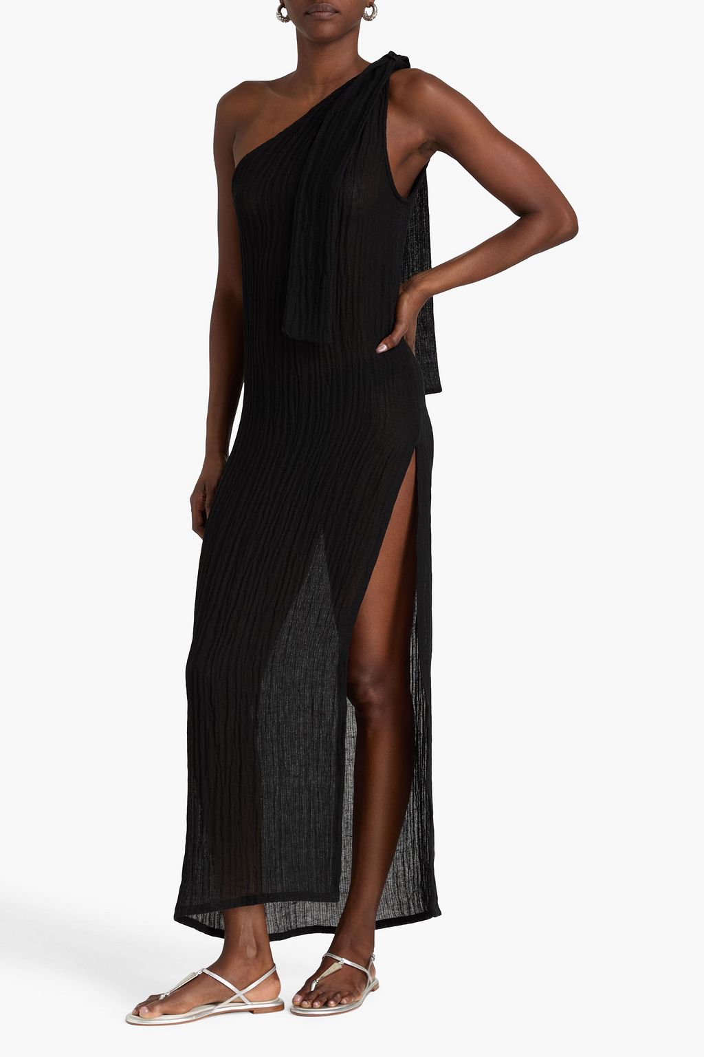 lisa marie fernandez one shoulder dress LISA MARIE FERNANDEZ One-shoulder linen-blend gauze maxi dress