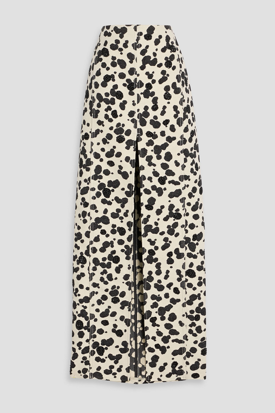 area - crystal-embellished printed denim maxi skirt - white - us 12