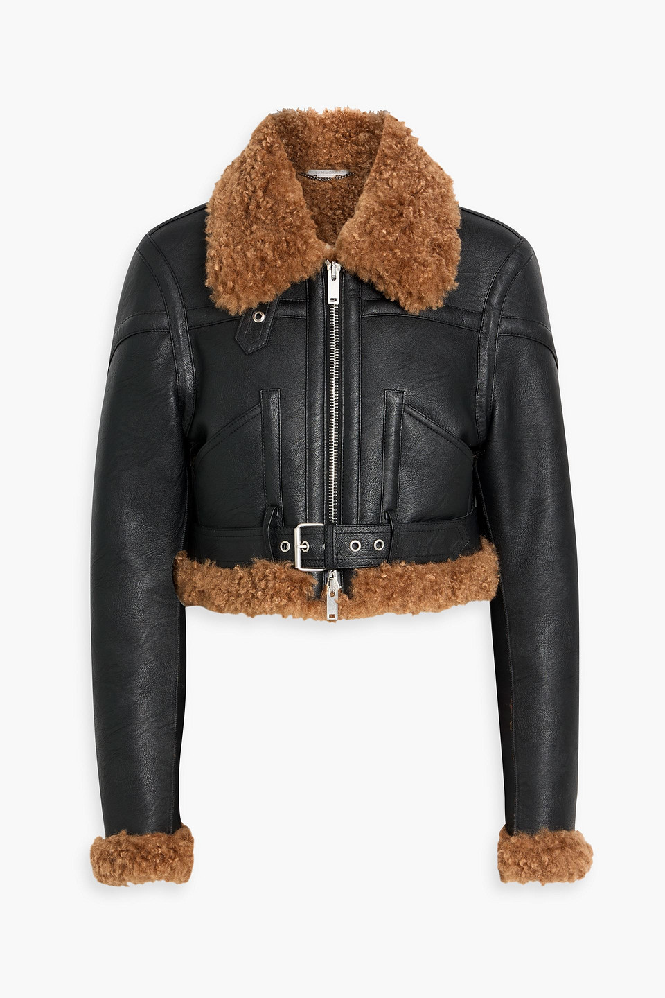 stella mccartney - cropped plush-trimmed jacket - black - it 42