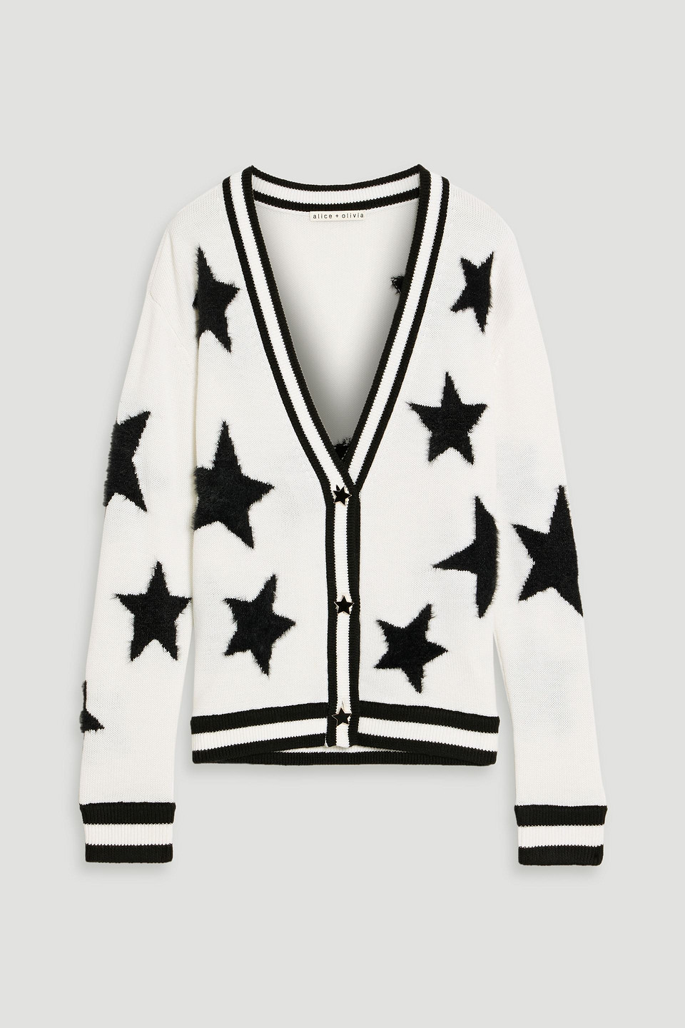 alice olivia - bradley intarsia wool-blend cardigan - white - xs