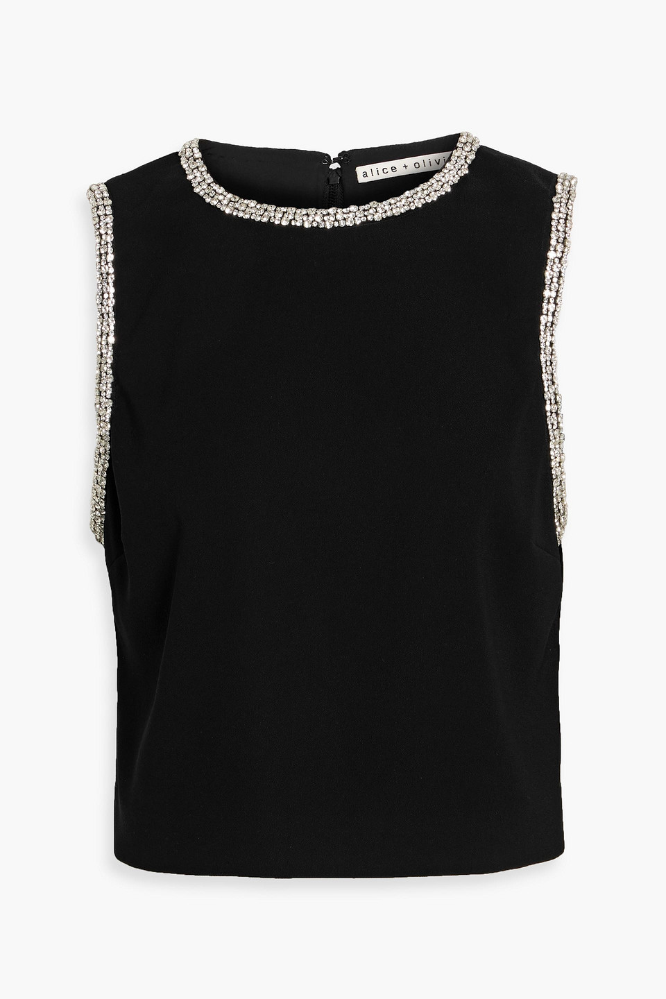 alice olivia - amal crystal-embellished crepe top - black - xs