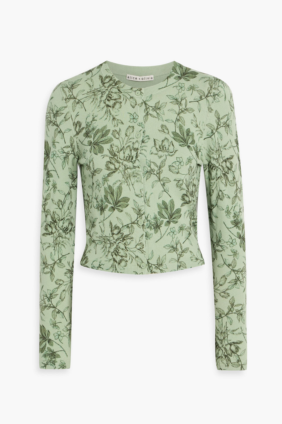 alice olivia - carson printed cotton-blend cardigan - green - s