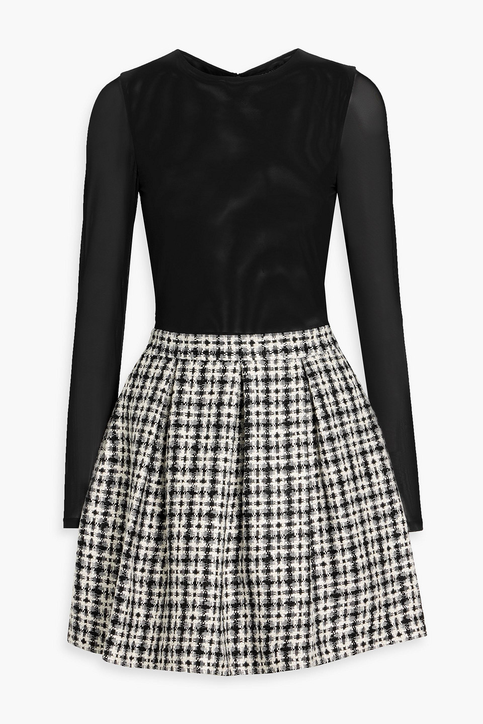 alice olivia - chara mesh and tweed mini dress - black - us 6