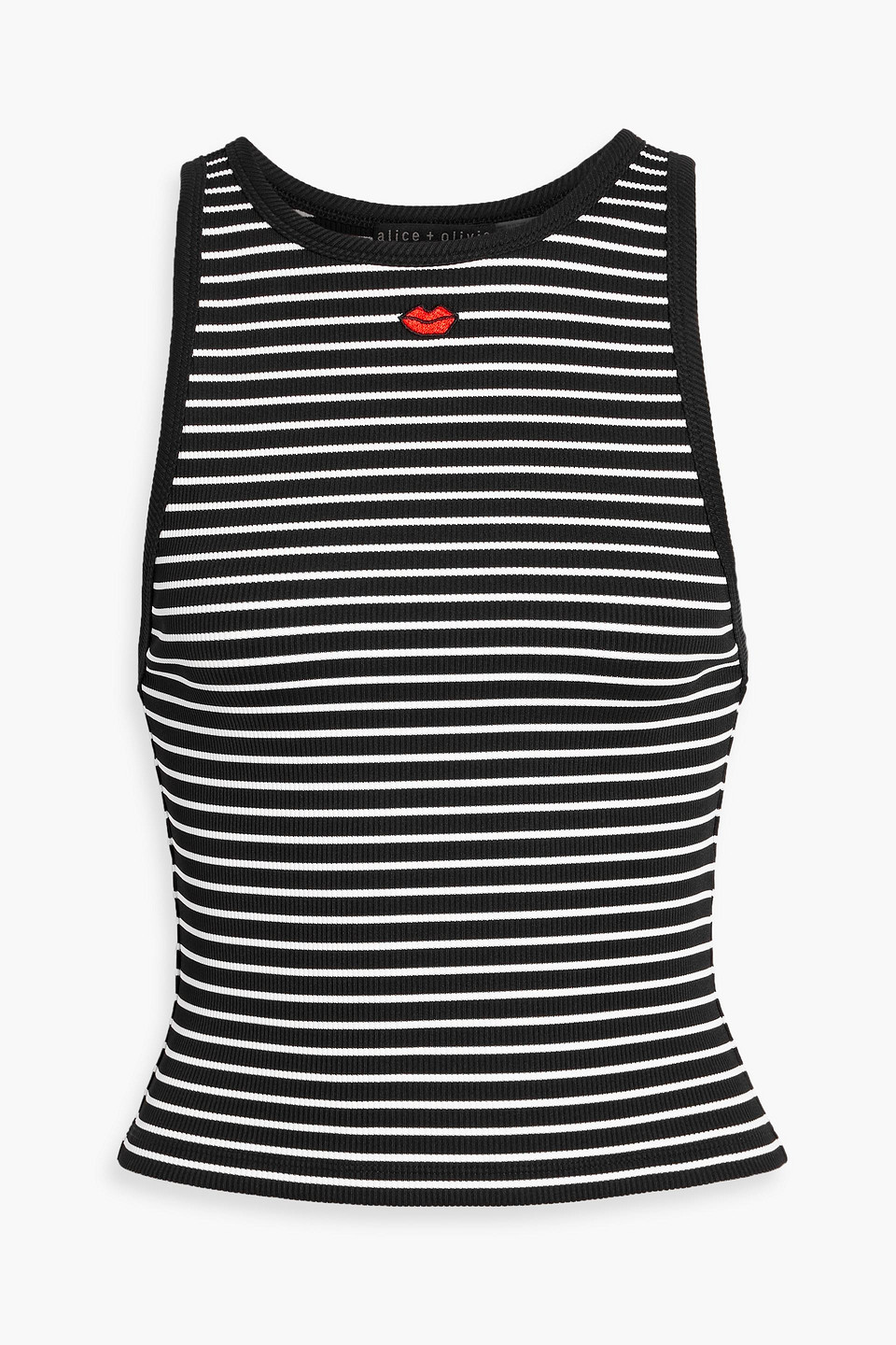 Alice And Olivia Allen Embroidered Striped Ribbed-knit Tank In Multi