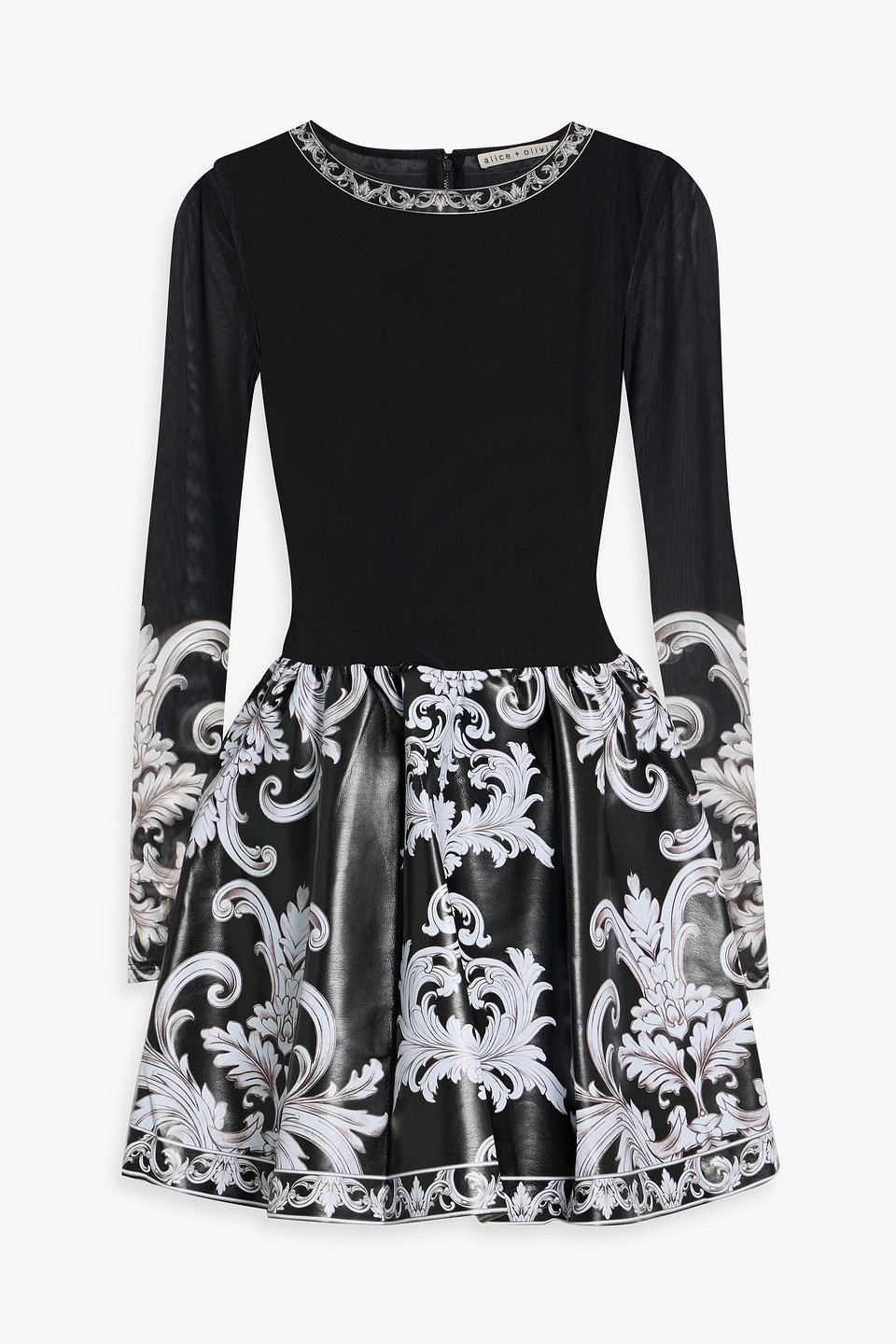 alice olivia - chara printed mesh mini dress - black - us 0