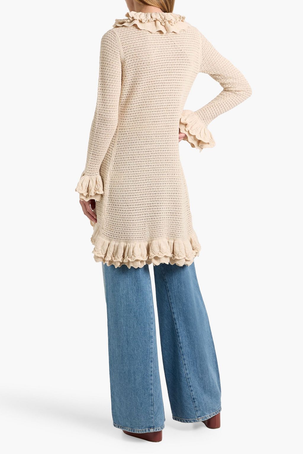 ALICE + OLIVIA Yara ruffled pointelle-knit wool cardigan | THE OUTNET