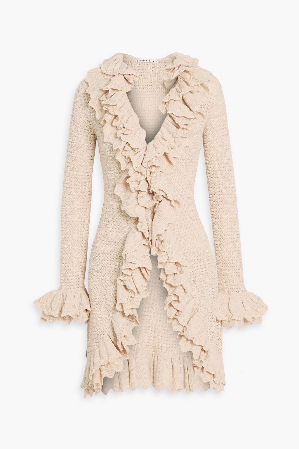 ALICE + OLIVIA Yara ruffled pointelle-knit wool cardigan | THE OUTNET
